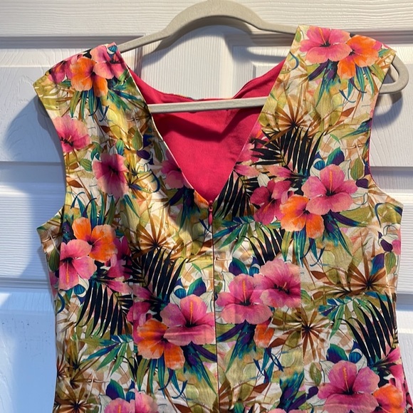 Zara Tropical Floral Fitted Midi Dress L - Picture 5 of 9